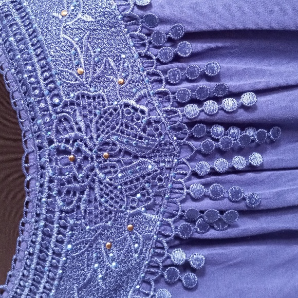 One World 2X Popover Short Sleeve Shirt Top Embroidered Beaded Blue - Picture 4 of 11